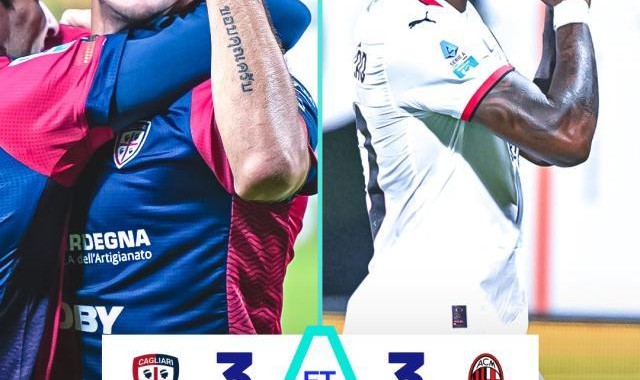 天天盈球即时比分直播-【意甲】米兰客场3比3卡利亚里遭绝平，莱昂梅开二度